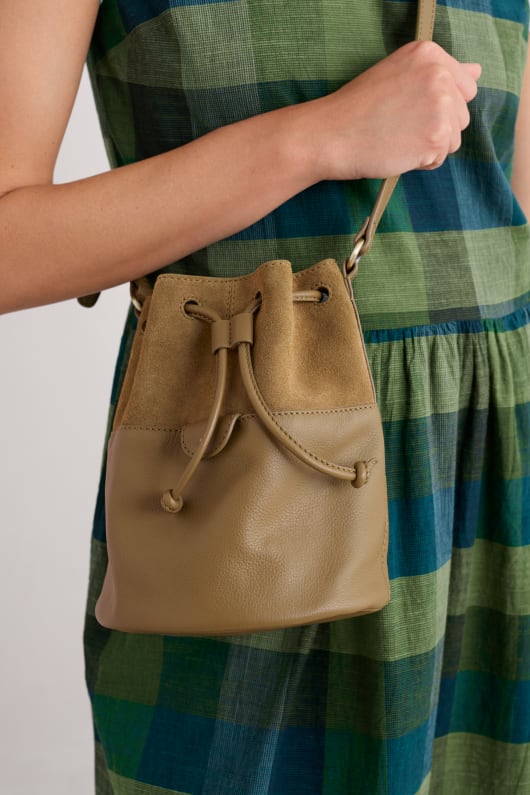 mor tide suede and leather bucket bag