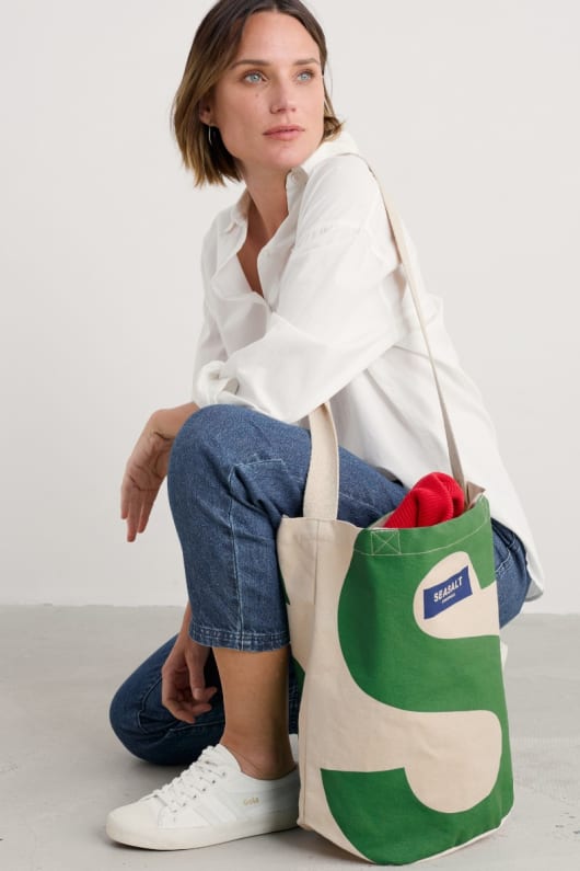 canvas green seasalt logo tote bag