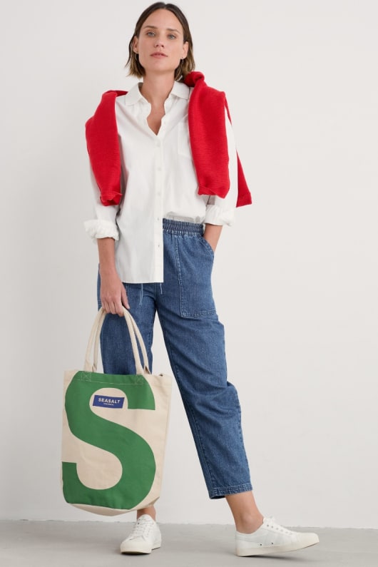 canvas green seasalt logo tote bag