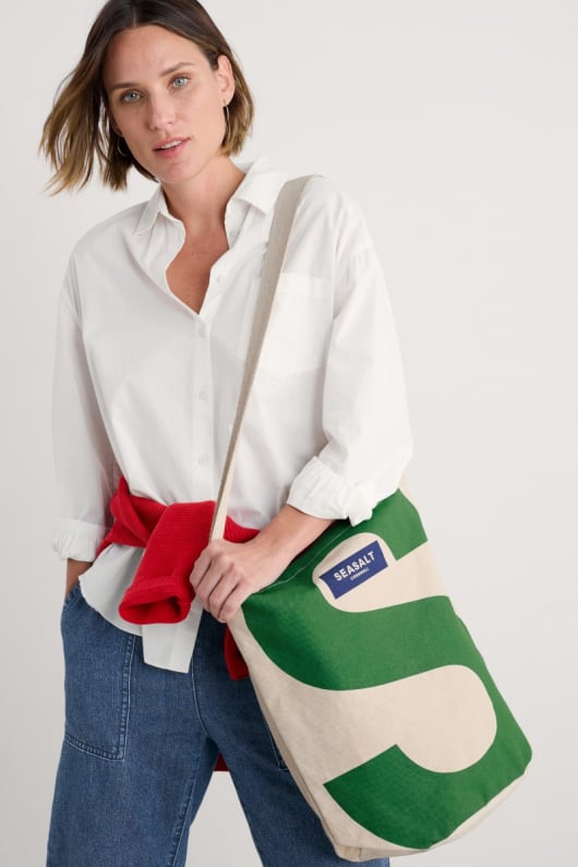 canvas green seasalt logo tote bag