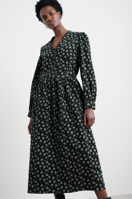 rose cottage printed cord midi dress