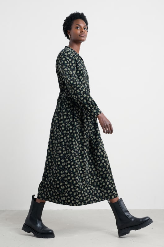 rose cottage printed cord midi dress
