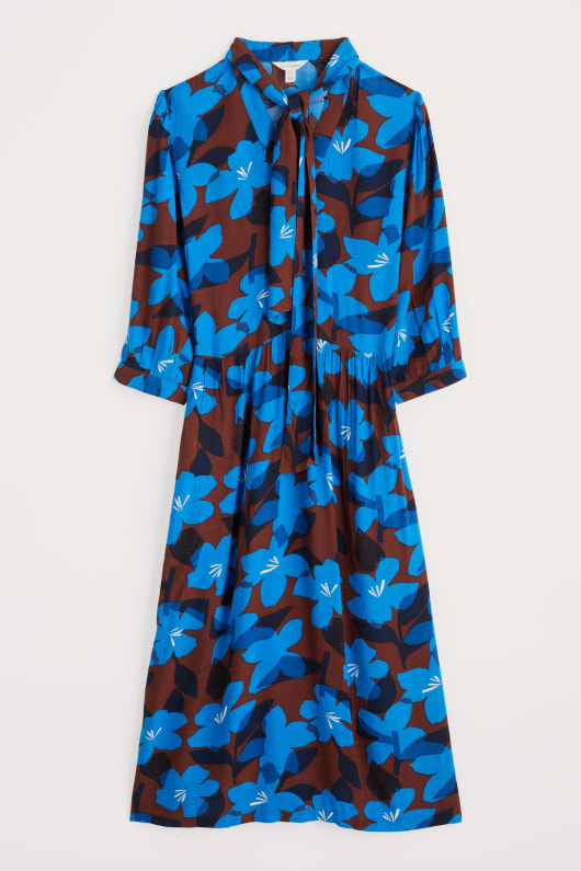 harbour cove printed tie neck midi dress