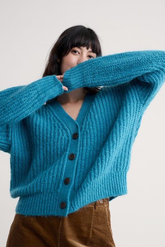 brushwork v-neck cardigan with mohair