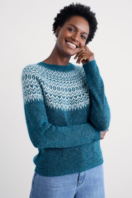 spruce frost mohair-blend fair isle jumper