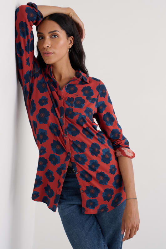 dove plant jersey button-through tunic