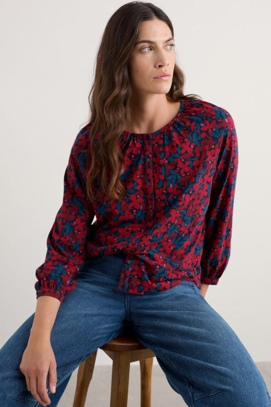 mallow button through jersey top