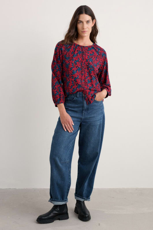 mallow button through jersey top