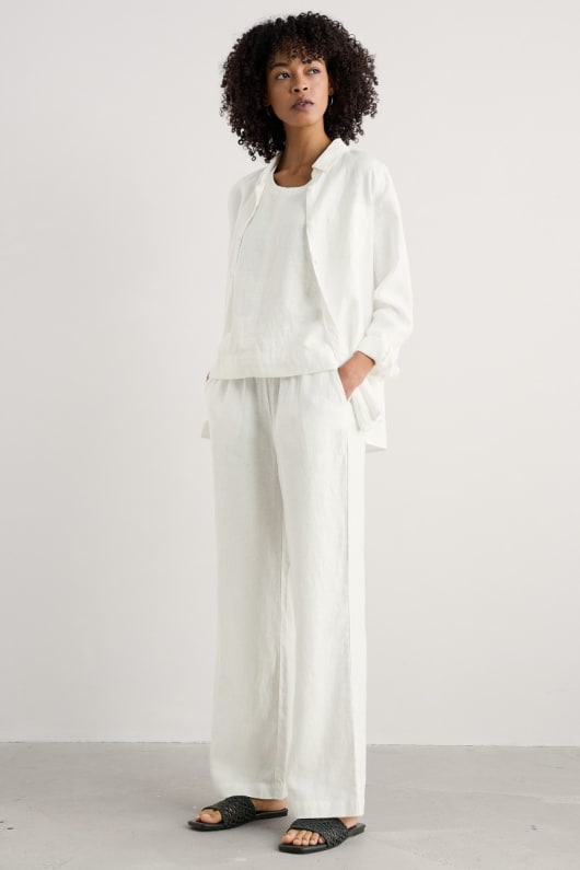 tide flow wide leg linen trousers