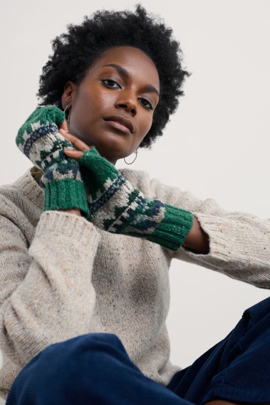 day moon fair isle fingerless gloves